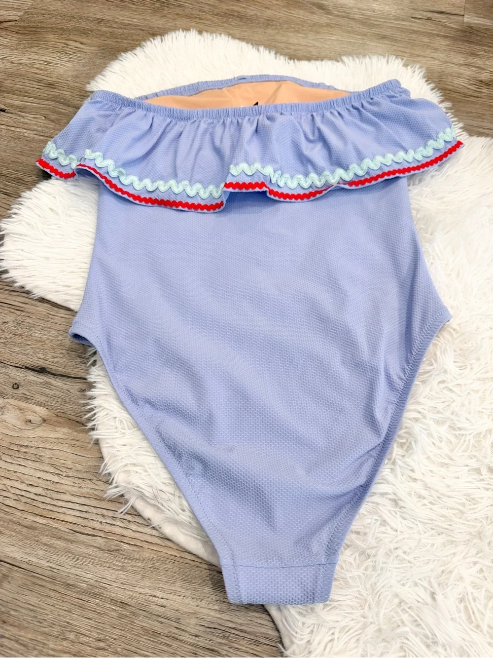 J Crew Ruffle Swimsuit Bathing Suit Strapless Periwinkle 6 Preppy Feminine Clean